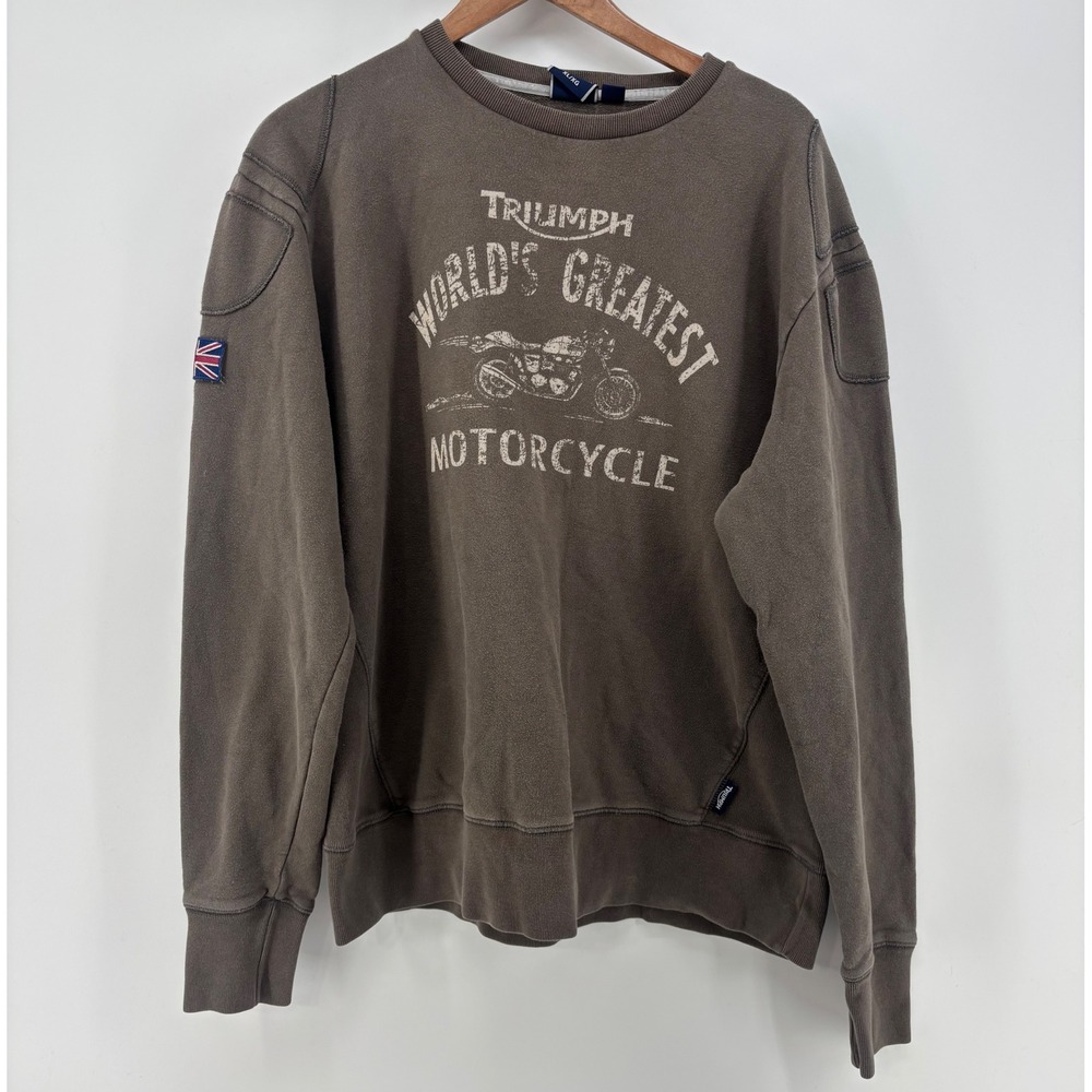 Triumph Motorcycles Sweatshirt Men XL "WORLD'S GREATEST MOTORCYCLE" Olive Green